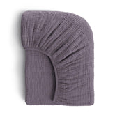 ROMY RO muslin crib sheet close-up showing soft fabric for gentle sleep