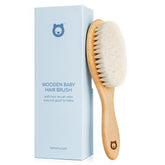 ROMY RO soft wooden baby hair brush in box showcases a registry gift option.