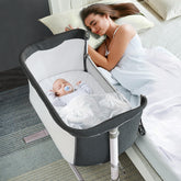 RONBEI baby bassinet bedside sleeper assembled side view for close nighttime access