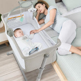 RONBEI baby bassinet bedside sleeper assembled for close, convenient nighttime care.