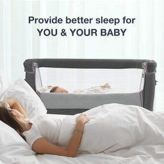 RONBEI bedside bassinet height adjustment highlights flexible sleep setup.