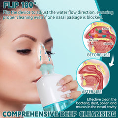 Ronfnea nasal irrigator waste chamber closeup highlights hygienic waste separation.