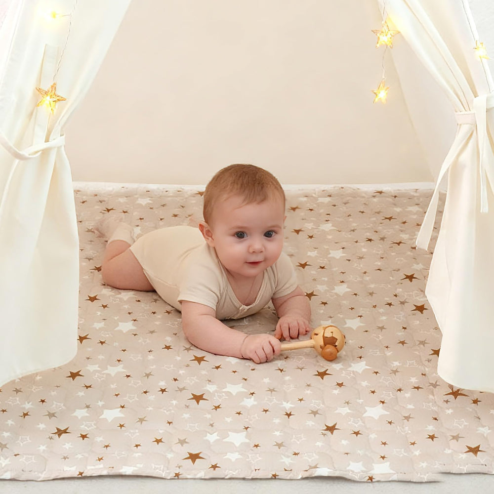 RongFa Teepee Tent Mat fully set up for spacious kid play area and cozy naps.