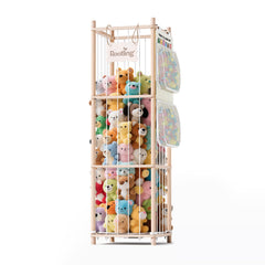 Rootling stuffed animal storage unit tall wooden zoo toy holder keeps rooms tidy.