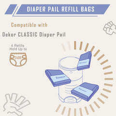Ropassor Dekor Plus refill with long capacity handles 600 diapers per bag.