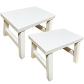 Rose and burlap wooden step stool front view, sturdy white design for potty training.