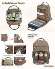 ROSEGIN vegan leather diaper bag backpack interior showing dual main compartments for separation