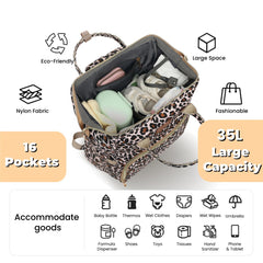 ROSEGIN diaper bag laptop-compartment fits up to a 15.6 inch laptop.