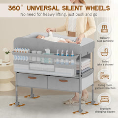 ROUTTOON diaper station wheels enabling easy movement between rooms.