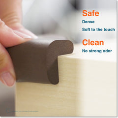 HeftyFit corner protector on a coffee-brown furniture edge