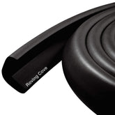 Roving Cove HeftyFit edge protector onyx black guarding a furniture edge against bumps