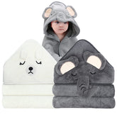 ROXANEPIG elephant bear hooded towel set closeup shows ultra-soft, absorbent fabric for newborns