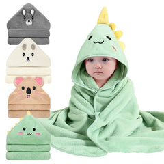ROXANEPIG hooded baby towel four-pack display for versatile newborn to toddler use.