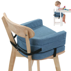 ROYALAY toddler booster seat side view with strap and cushion for stable dining