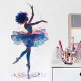 Royolam black ballet girl decal in mid-pose adds magical wall art for kids' room.