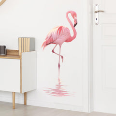 RoyoLam finished-size flamingo wall decal creates a balanced bedroom centerpiece.