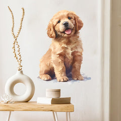 RoyoLam Golden Retriever puppy decal brings playful charm to living rooms.