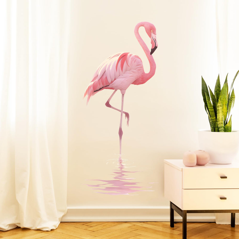 RoyoLam lifelike pink flamingo wall decal adds a playful focal point to any room.