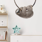 RoyoLam Little Sloth wall decal close-up on vine with bright colors for nursery decor