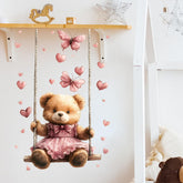 RoyoLam teddy bear wall decal pink dress brightens nursery walls without mess.