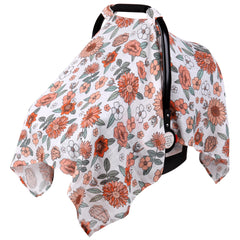 Rquiet car seat cover in muslin fabric offers breathable protection from sun and wind.