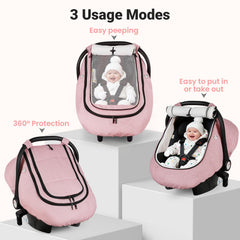 Rquiet car-seat-cover-ventilation-holes ensures airflow while keeping baby sheltered.