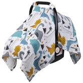 Rquiet Dinosaurs carseat cover on seat shows 360-degree protection and privacy for baby