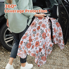 Rquiet summer stroller shade with flower print provides shade and airflow.