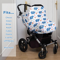 Rquite all-in-1 car seat cover baby-carrier-friendly design slips on quickly over carriers.