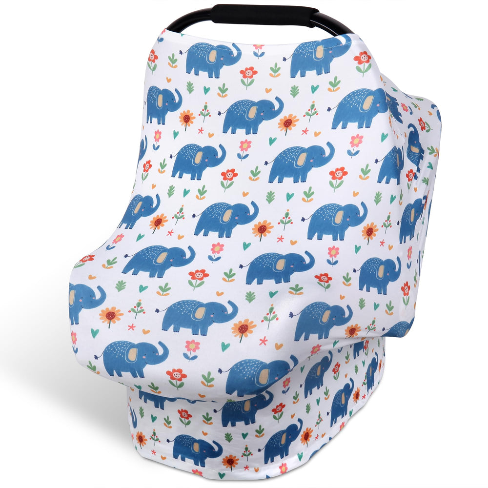 Rquite all-in-1 car seat cover canopy shields baby from sun and wind in public.