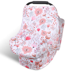 Rquite all-in-1 car seat cover draped over a carrier for private nursing on the go