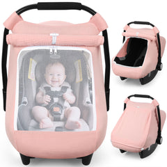 Rquite car seat cover breathable-muslin close-up showing soft fabric and air flow.