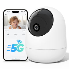 Rraycom indoor camera setup view shows quick Bluetooth pairing and dual‑band Wi‑Fi for stability