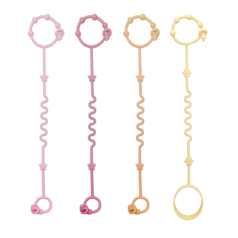 RTMOK Toy Straps four-piece set on a stroller keeps toys secure