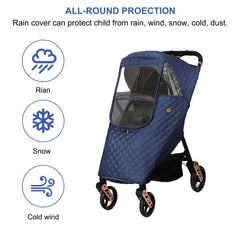 Ruiqas universal stroller rain cover top view demonstrates full coverage during rain.