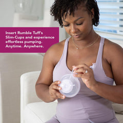 Rumble Tuff Slim Cups in travel setup for on-the-go pumping.