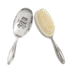 RUMIUSE silver-plated bear brush front view shows gentle detangling for curls