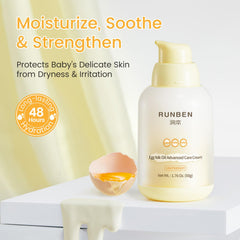 RUNBEN cream texture close-up showing non-greasy quick absorption.