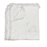 Runeaoys baby blanket with cross and dove embroidery for baptism and keepsake photo.