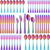 Runfly Rainbow Silverware Set knife with mirror finish for precise, effortless cutting at home