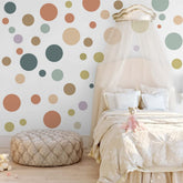 Runtoo colorful polka dot wall decals brighten the living room with playful circles.