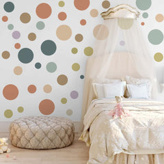 Runtoo colorful polka dot wall decals brighten the living room with playful circles.