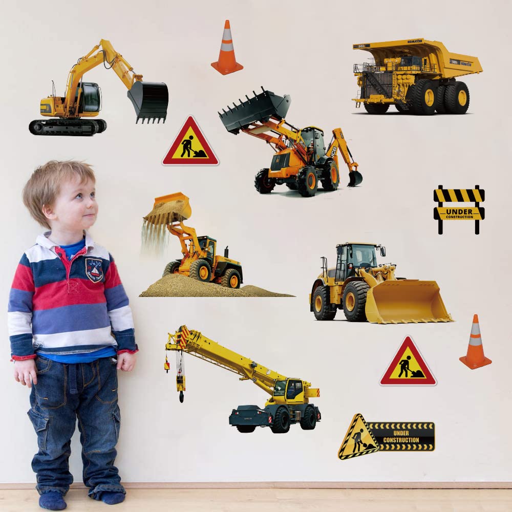 Runtoo excavator set wall stickers for easy, mess-free bedroom decor.