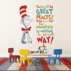 Runtoo Decalplanet inspirational wall art in a bedroom creates a bright reading nook.
