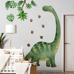 Runtoo dinosaur wall decal with palm leaves creates a lush nursery focal point.