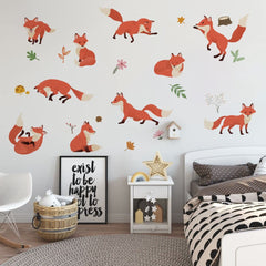 Runtoo fox wall decal forest scene adds whimsy to a playroom wall.