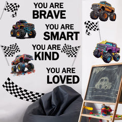 Runtoo Monster Truck wall decal with racing flags for dynamic room decor
