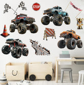 Runtoo monster truck wall decal set: four trucks for exciting playroom decor.