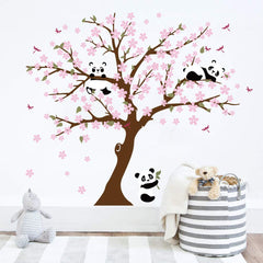 Runtoo Panda wall decal with cherry blossoms for living rooms creates a calming focal point.