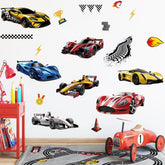 Runtoo racing car wall decals set creates a vibrant race scene for kids.
